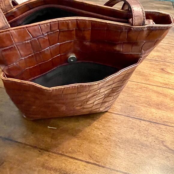 Valerie Stevens Alligator Embossed Handbag Brown Leather 0.01=S-1495 - Picture 4 of 11